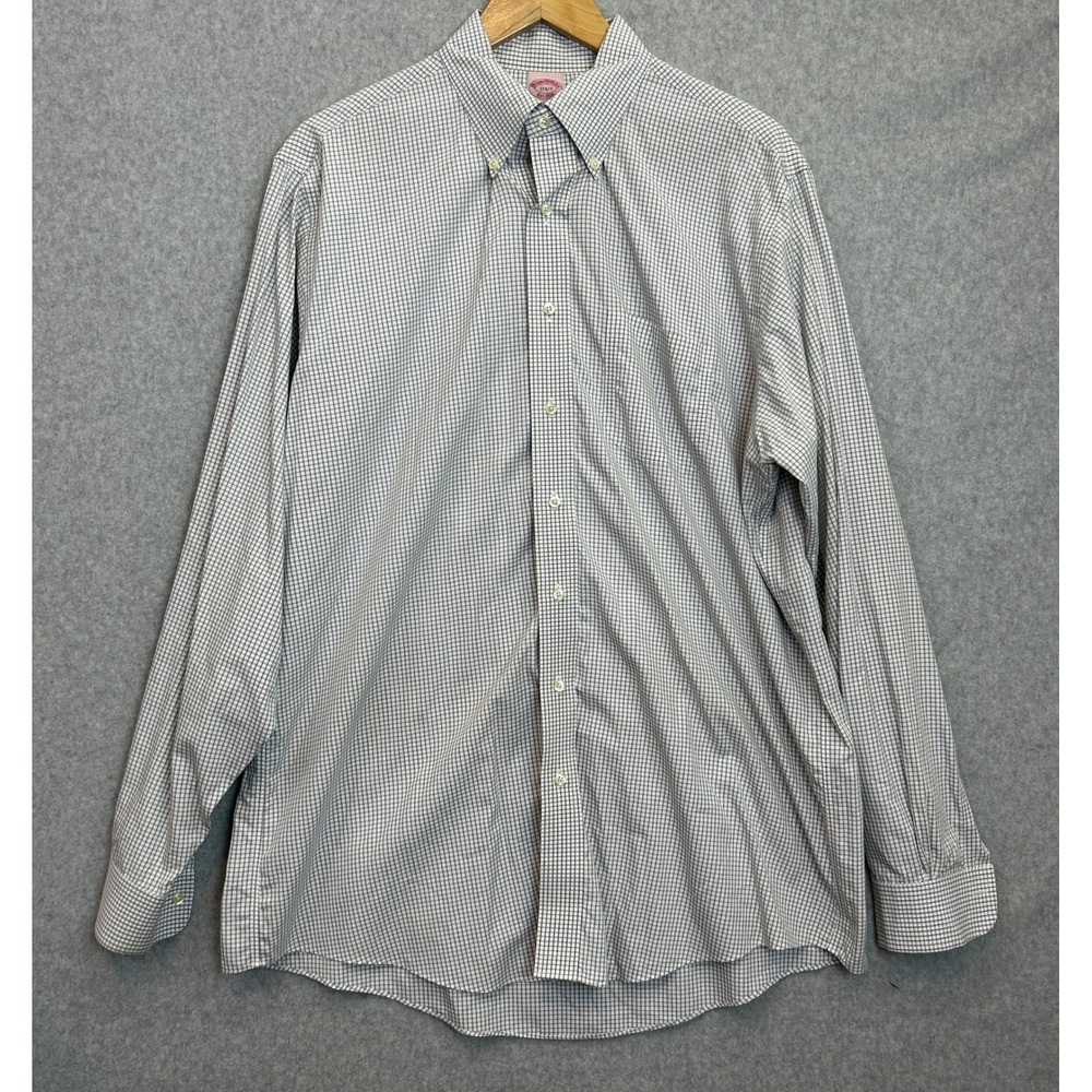 Brooks Brothers Button Down Shirt Gray Check Traditional Fit Men 17-6/7